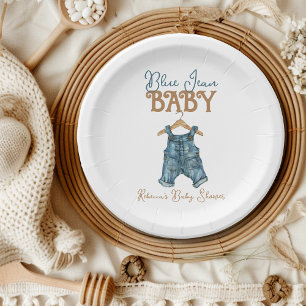 Assiettes En Carton Baby shower moderne Denim Boy Blue Jean