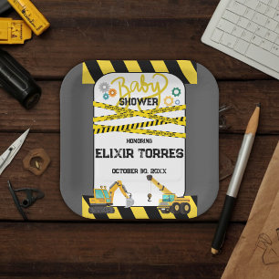 Assiettes En Carton Baby shower moderne en construction