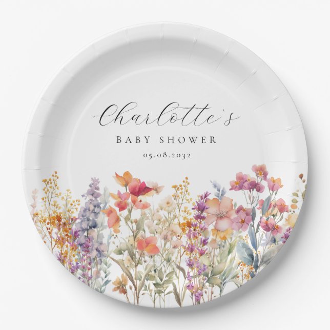Assiettes En Carton Baby shower moderne et Fleur sauvage (Devant)