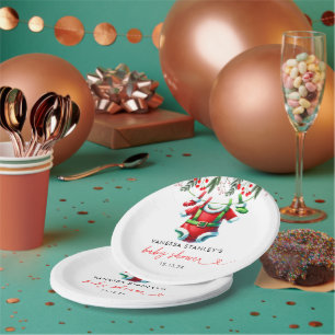 Assiettes En Carton Baby shower moderne hiver rouge Noël Père Noël