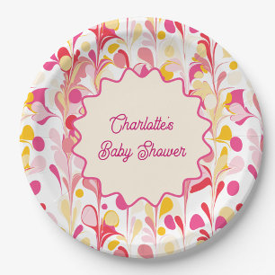 Assiettes En Carton Baby shower moderne Rétro Abstrait rose Vide