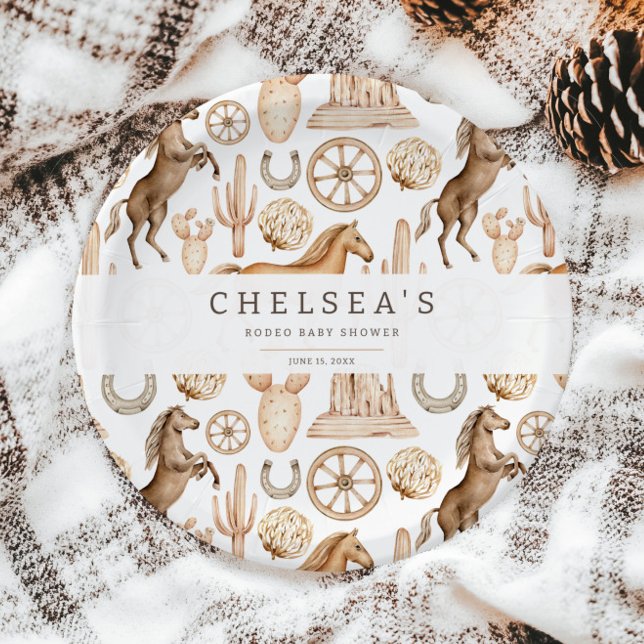 Assiettes En Carton Baby shower moderne Western Rodeo Watercolor (Créateur téléchargé)
