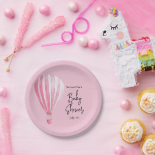Assiettes En Carton Baby shower Montgolfière rose