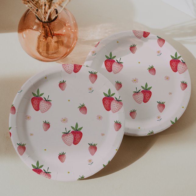 Assiettes En Carton Baby shower Motif de fraise rose HEIDI (HEIDI Pink Strawberry Pattern Girl Baby Shower Paper Plates)