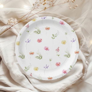 Assiettes En Carton Baby shower motif Fleur sauvage aquarelle
