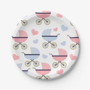 Assiettes En Carton Baby shower Motif rose et bleu Pram