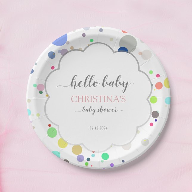 Assiettes En Carton Baby shower Multicolor Dots "Hello Baby" (Créateur téléchargé)