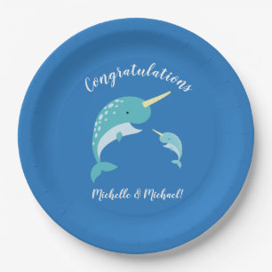 Assiettes En Carton Baby shower Narwhal Blue Boy Whale