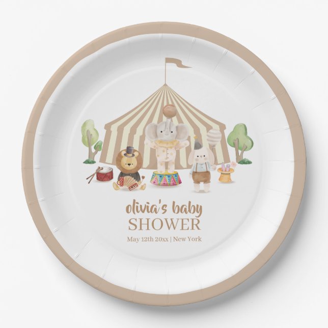 Assiettes En Carton Baby shower Neutral Boho Magique Safari Cirque (Devant)