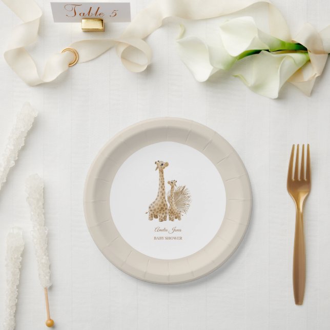 Assiettes En Carton Baby shower Neutral Boho Pampas Grass Giraffe (Mariage)