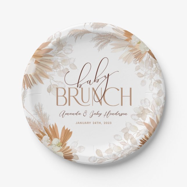 Assiettes En Carton Baby shower Neutral Pampas Baby Brunch (Devant)