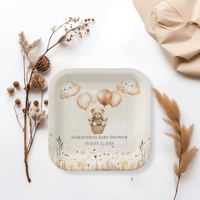 Assiettes En Carton Baby shower neutre à ours mou (Créateur téléchargé)