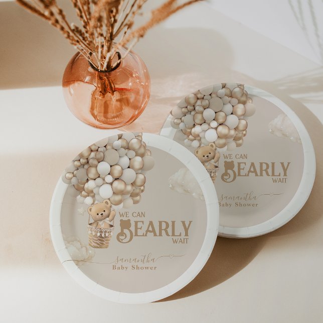 Assiettes En Carton Baby shower neutre d'attente de l'ours en peluche (Créateur téléchargé)