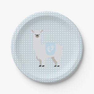 Assiettes En Carton Baby shower neutre de lama de genre bleu et blanc