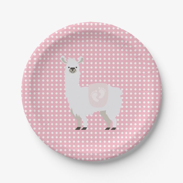Assiettes En Carton Baby shower neutre de lama de genre rose et blanc (Devant)