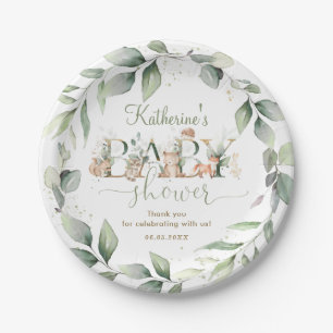 Assiettes En Carton Baby shower Neutre des animaux de forêt de verdur