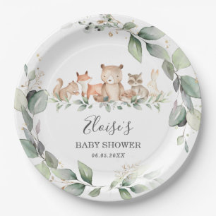 Assiettes En Carton Baby shower Neutre des animaux de forêt de verdure