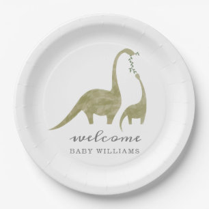 Assiettes En Carton Baby shower neutre maman et bébé dinosaure
