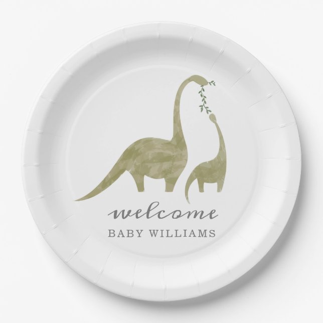 Assiettes En Carton Baby shower neutre maman et bébé dinosaure (Devant)