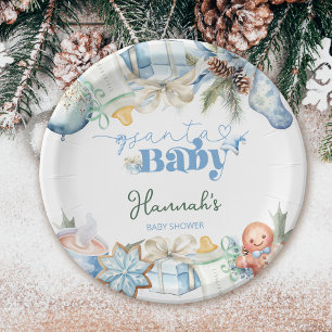 Assiettes En Carton Baby shower Noël Blue Boy Père Noël