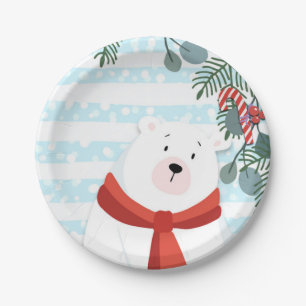 Assiettes En Carton Baby Shower Noël Vacances d'Hiver Ours Polaire