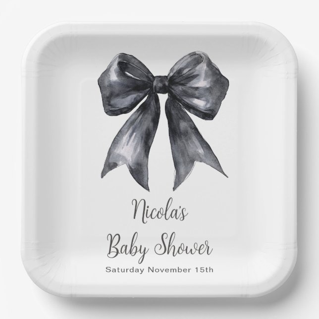 Assiettes En Carton Baby shower noir Coquette Bow (Recto)