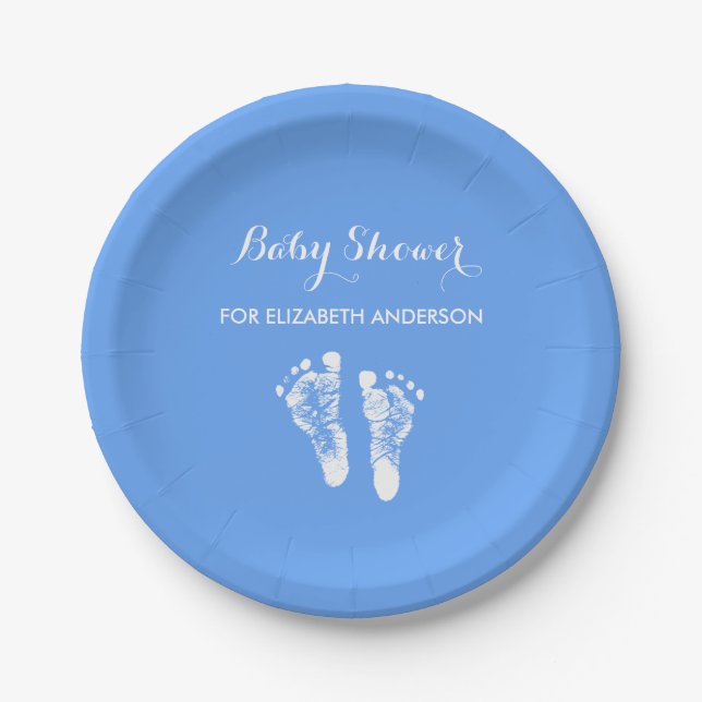 Assiettes En Carton Baby shower nouveau-né bleu simple de garçon (Devant)