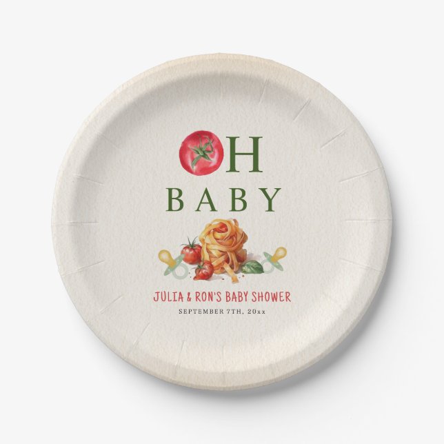 Assiettes En Carton Baby shower Oh Baby Pasta & Pacifiers (Devant)