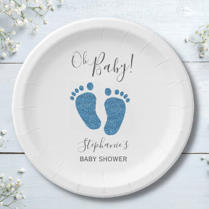 Assiettes En Carton Baby shower Oh Boy Blue Feet