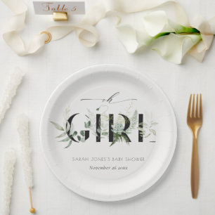 Assiettes En Carton Baby shower Oh fille succulent de fougères feuillu