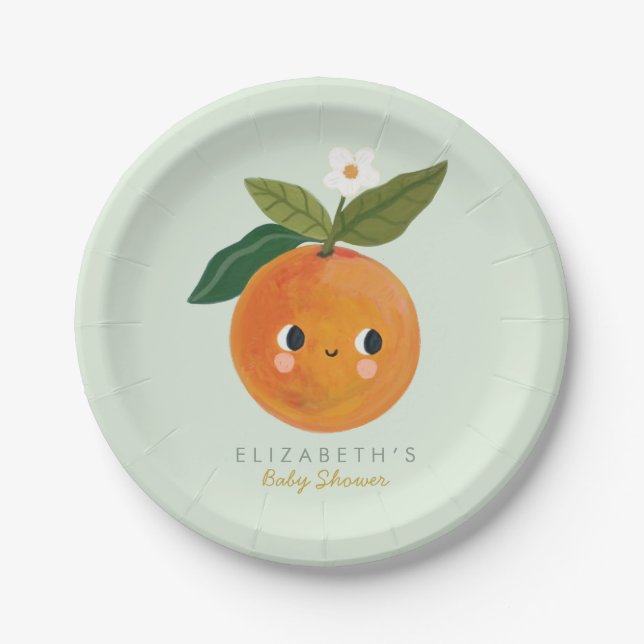 Assiettes En Carton Baby shower orange de Little Cutie (Devant)