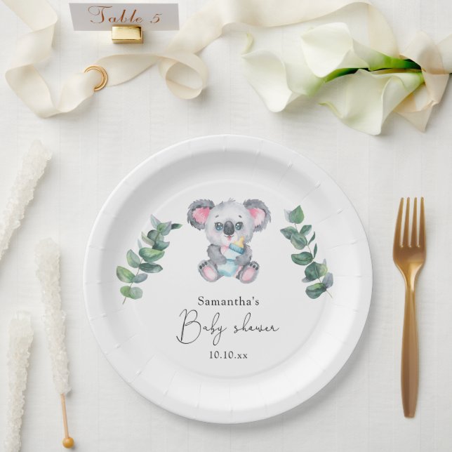 Assiettes En Carton Baby shower Ours de Koala (Mariage)