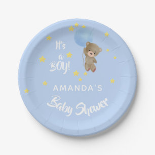 Assiettes En Carton Baby shower ours en peluche garçon bleu nom