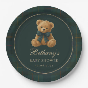 Assiettes En Carton Baby Shower Ours en Peluche Polo Vérifié Vert