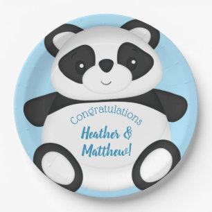 Assiettes En Carton Baby shower Ours Panda Bleu