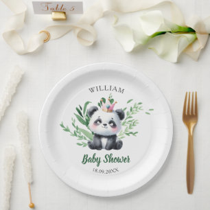 Assiettes En Carton Baby shower Ours Panda Cute Aquarelle Verdure