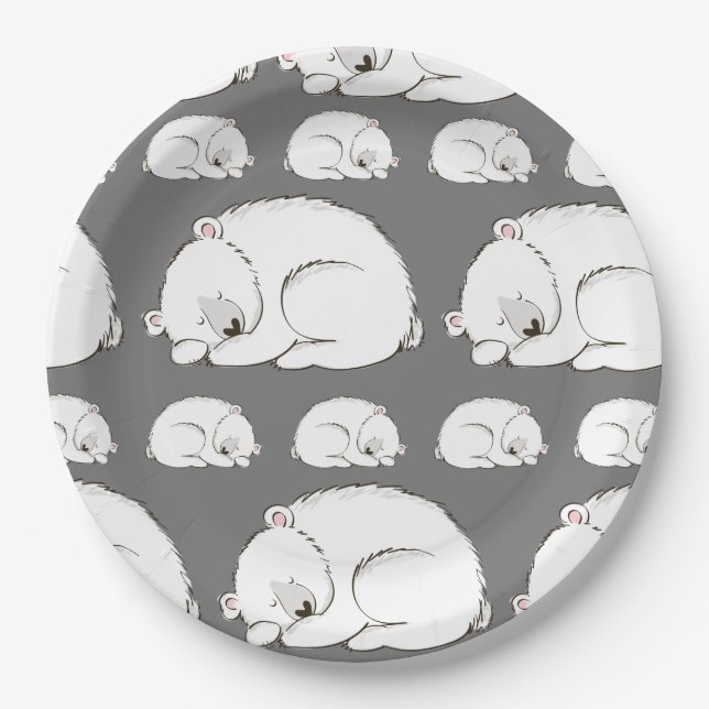 Assiettes En Carton Baby shower Ours polaire Hiver gris Sexe Neutre (Devant)