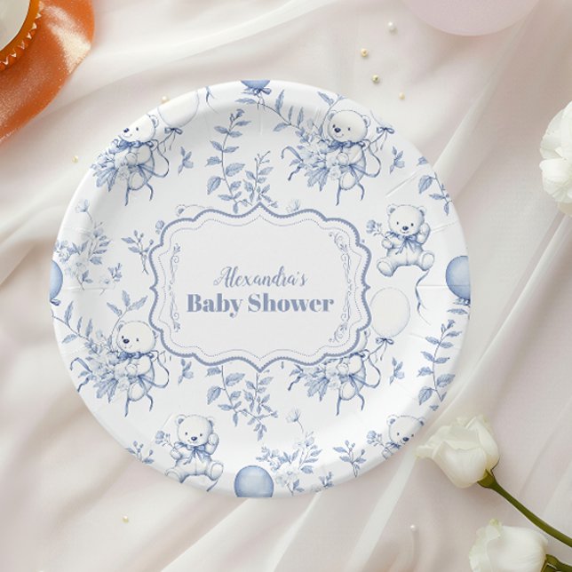 Assiettes En Carton Baby shower Ours Toile De Jouy (Créateur téléchargé)