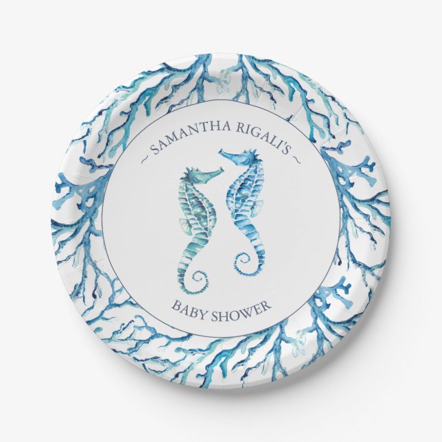Assiettes En Carton Baby shower Papier Plaque Garçon Bleu Sous La Mer (Devant)