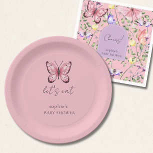 Assiettes En Carton Baby Shower Papillon Rose