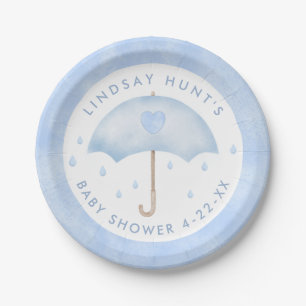 Assiettes En Carton Baby shower parapluie bleu