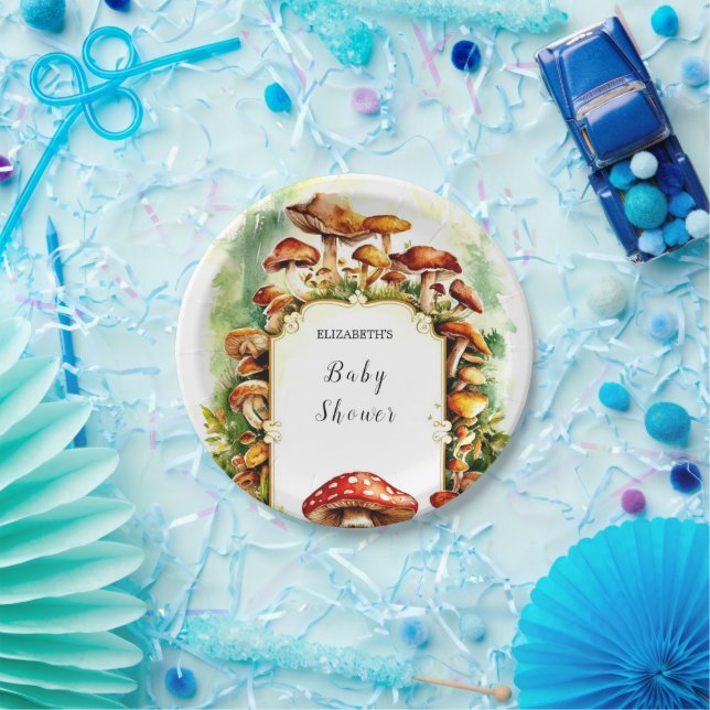 Assiettes En Carton Baby shower Pastel Little Mushroom (Fête)