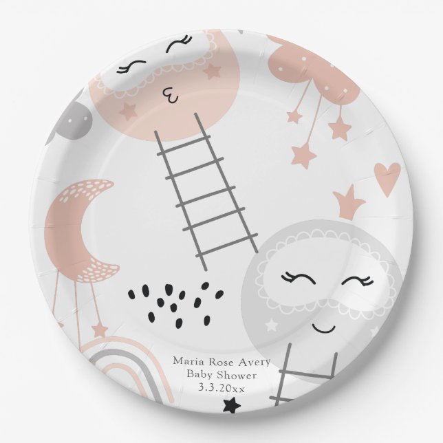 Assiettes En Carton Baby shower Pathway to the Moon Personnalisé (Devant)