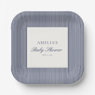 Assiettes En Carton Baby Shower personnalisé bleu marine rayé Prépa