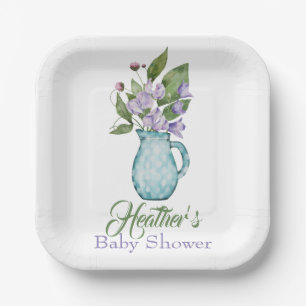 Assiettes En Carton Baby shower personnalisé de fleurs de pois doux vi