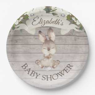 Assiettes En Carton Baby shower personnalisé de lapin de bois rustiqu