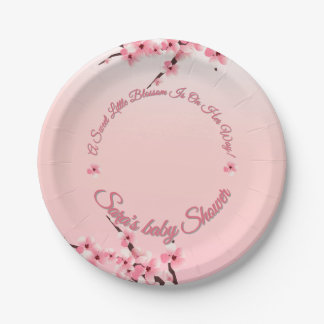 Assiettes En Carton Baby shower personnalisé en fleur de cerisier