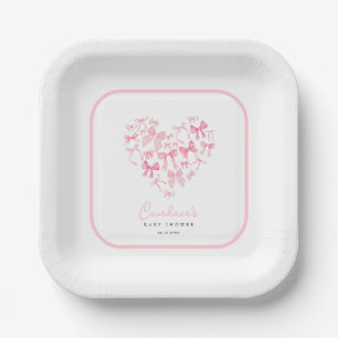 Assiettes En Carton Baby shower personnalisé Pink Girl Heart Bow