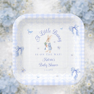 Assiettes En Carton Baby Shower Petit Lapin Gingham Bleu