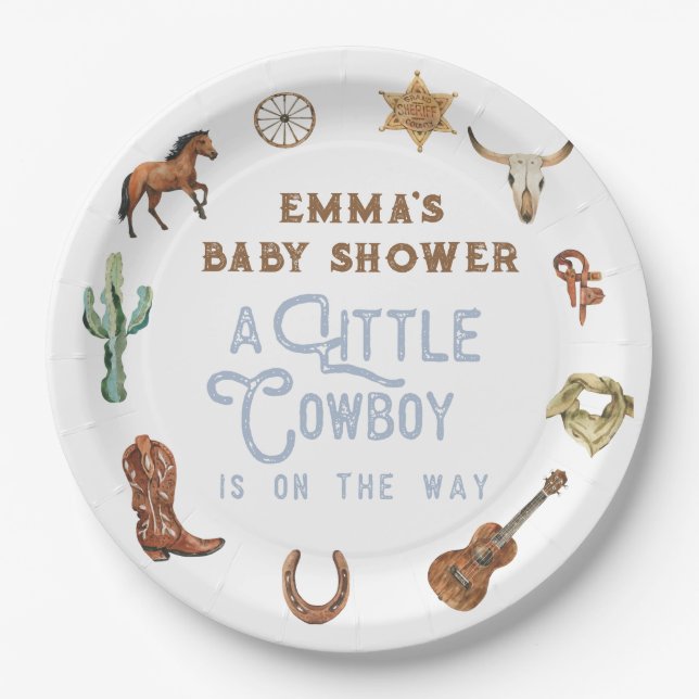 Assiettes En Carton Baby shower photo Western Little Cowboy (Devant)